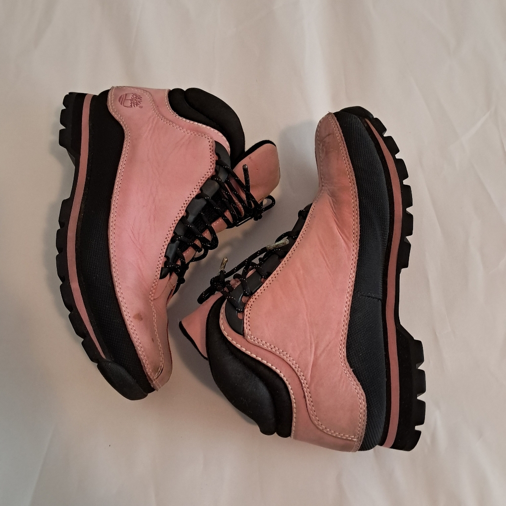 Timberland Womens ACT Pink & Black Leather Chukka Bootie Lace Up Sz 8.5M